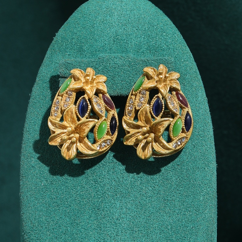 Vintage Fashion Jewelry Brands - ต่างหูแก้วสีวินเทจสำหรับผู้หญิง สีทองโบราณ เครื่องประดับอาร์ตเดโคสุดหรู แบรนด์คุณภาพสูง ของขวัญใหม่