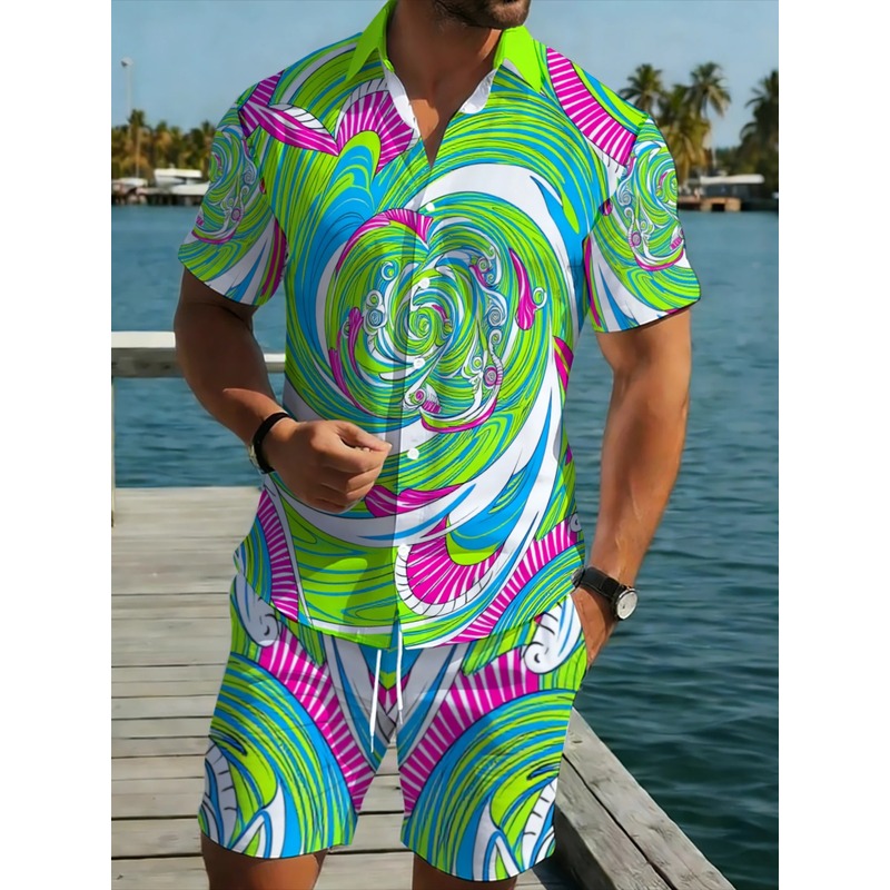 Printed Floral Shirt - เสื้อเชิ้ตผู้ชายลายดอกไม้สีสันสดใส ไม่มีลายหมุน น้ำหนักเบา ระบายอากาศได้ดี เหมาะสำหรับชุดลำลองในวันหยุดพักผ่อนกลางแจ้ง