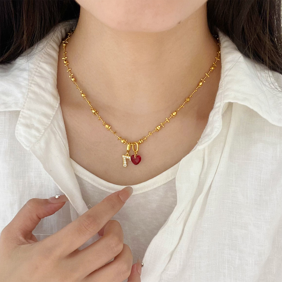 Vintage Fashion Tiktok - สร้อยคอจี้รูปหัวใจประดับเพชรซิร์โคเนียมสไตล์วินเทจ หมายเลข 7 สุดฮิตใน TikTok สำหรับผู้หญิง
