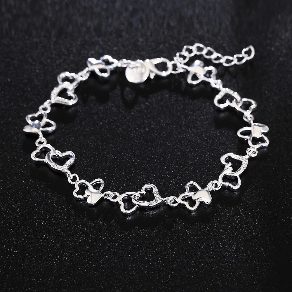 Vintage Fashion Center - สร้อยข้อมือเงินแท้ 925 ดีไซน์คลาสสิค รูปหัวใจ สไตล์วายลด สำหรับผู้หญิง