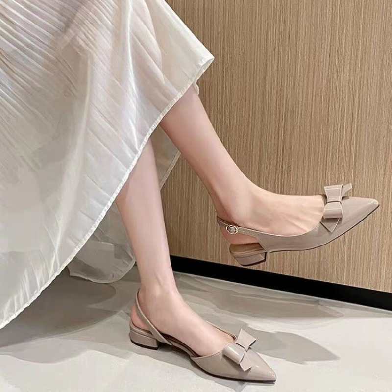 Vintage And Modern Fashion - รองเท้าส้นเตี้ยแบบสวมหัวแหลมสไตล์วินเทจฝรั่งเศสสำหรับผู้หญิง