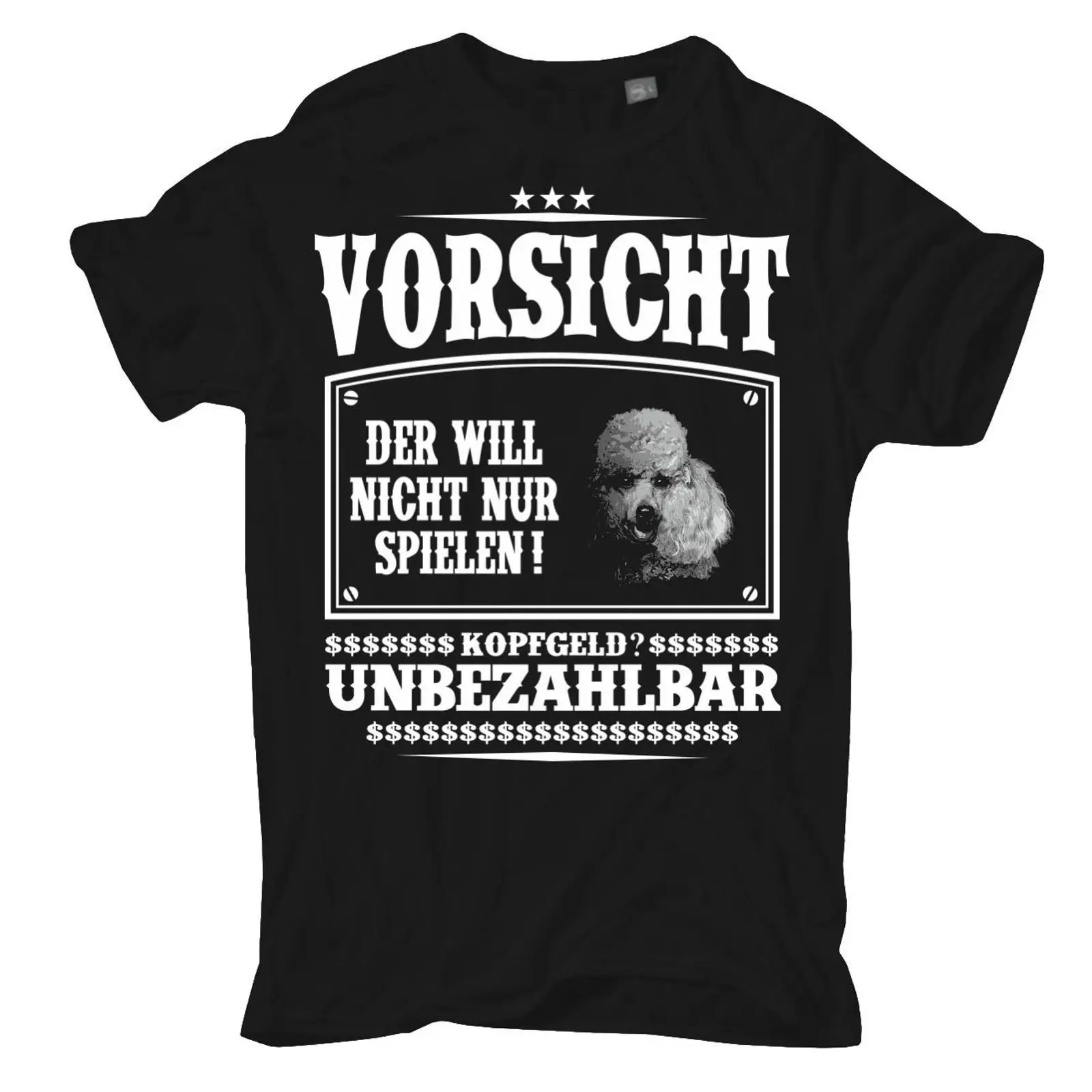 Vintage Fashion Herren - เสื้อยืด Herren Pudel VORSICHT der will