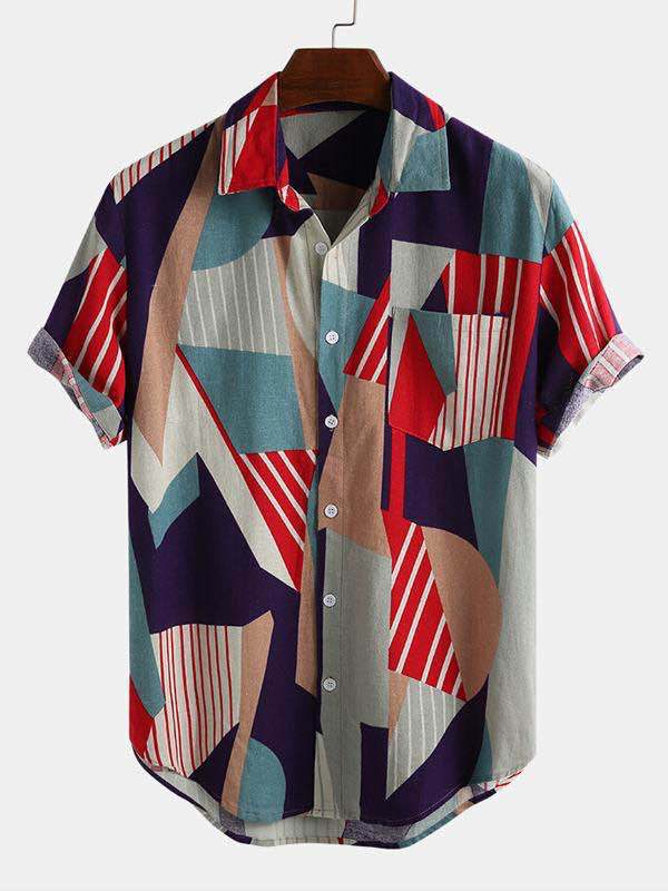 Printed Floral Shirt - เสื้อเชิ้ตพิมพ์ลายดีไซน์เฉพาะกลุ่ม พร้อมลายดอกแมกโนเลียสีขาว ลายเรขาคณิตแบบชนเผ่า ทันสมัยสำหรับคนหนุ่มสาว