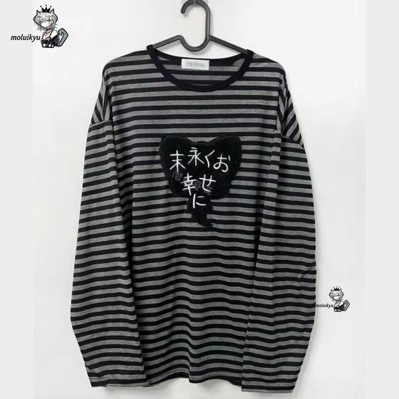 Vintage Fashion Y2K - เสื้อยืดแขนยาวคอกลมสไตล์อเมริกันพังก์วินเทจ Y2K ลายทางเข้ากับทุกชุด ดีไซน์ฮาราจูกุ ปักลายสวยงาม สไตล์ไฮสตรีท