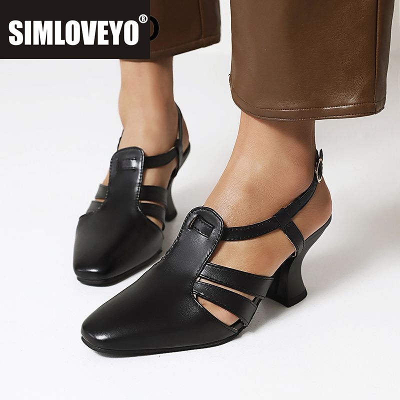 Vintage And Modern Fashion - รองเท้าแตะแฟชั่นประจำวัน SIMLOVEYO 2025 สำหรับผู้หญิง หัวเหลี่ยม ส้นสูง