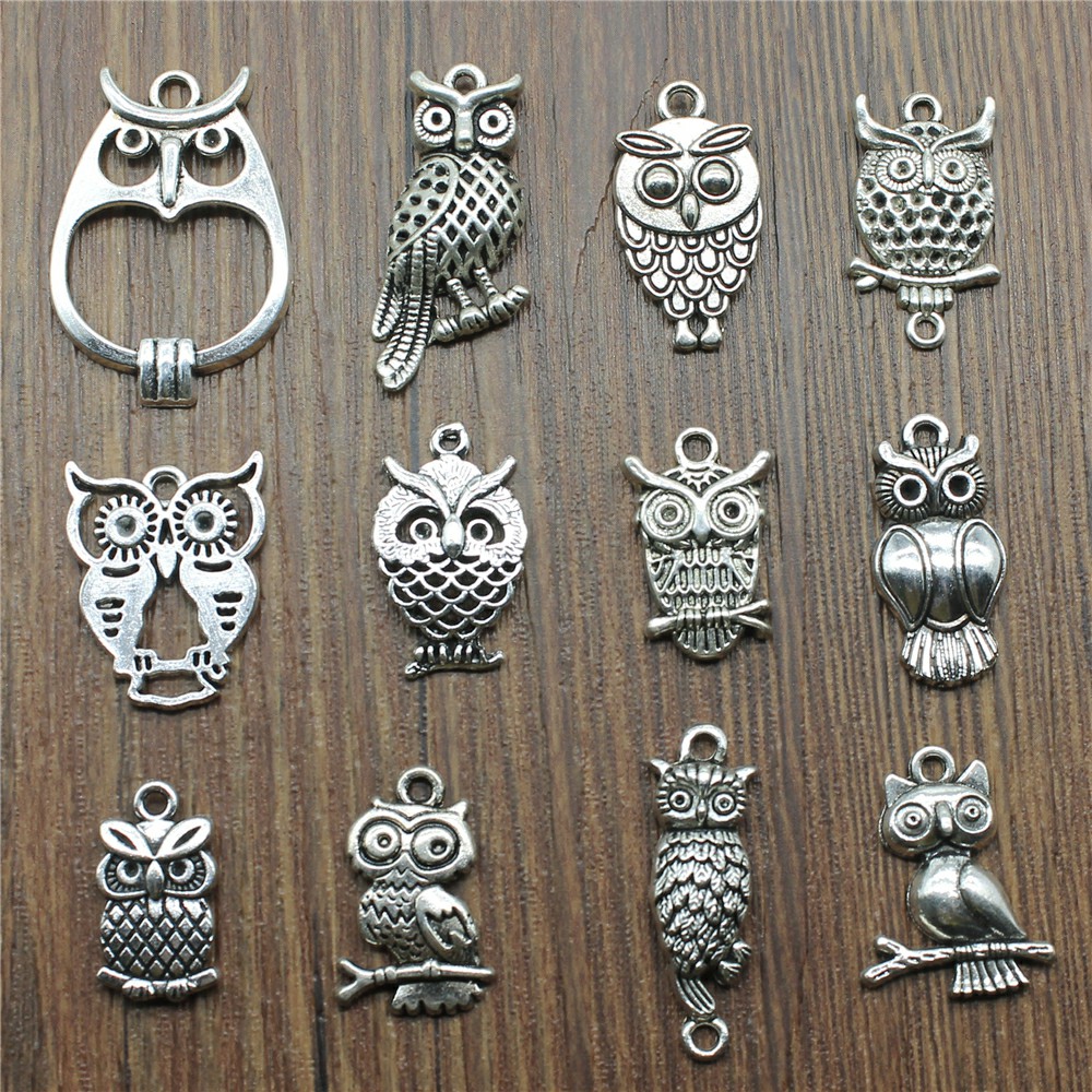 Vintage Fashion Theme - 10pcs Charms นกฮูกโบราณเงินสีน่ารักนกฮูกจี้ Charms นกฮูกขนาดเล็ก Charms