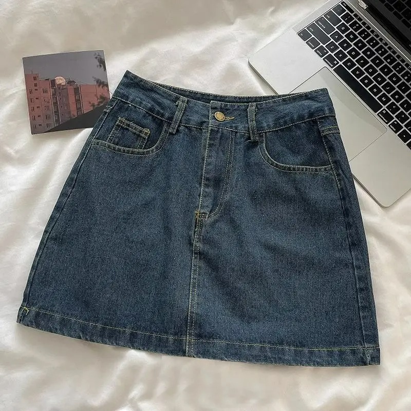 Usa Vintage Fashion - ชุดกระโปรงยีนส์ Y2K: เสื้อแจ็คเก็ตสไตล์ญี่ปุ่นวินเทจติดกระดุม & กระโปรงมินิสุดน่ารัก ชุด