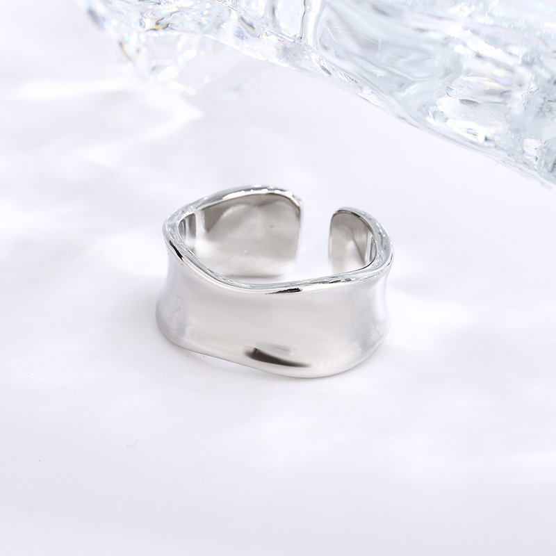 Vintage Fashion Wholesale - แหวนเงินแท้ 925 ดีไซน์กว้าง ผิวเรียบไม่สม่ำเสมอ ปรับขนาดได้ สำหรับผู้หญิง