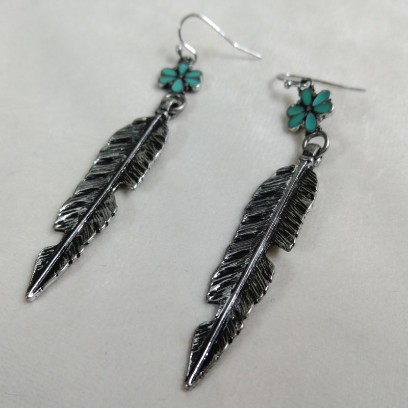 Vintage Fashion Jewelry Brands - โบราณ Silver Feather Drop ต่างหู Vintage