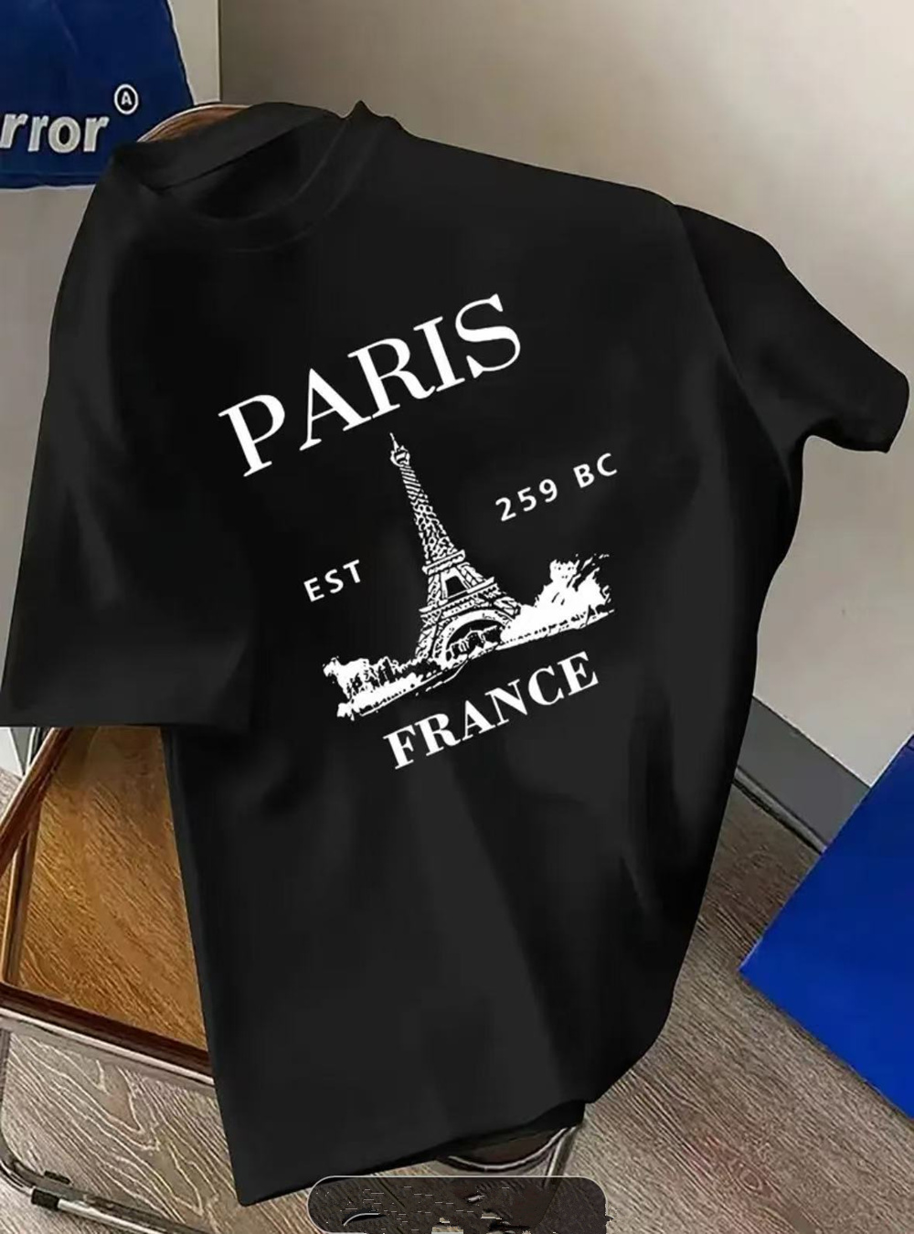 Vintage Fashion In Paris - เสื้อยืดแฟชั่นผู้ชายแนววินเทจอินเทรนด์ คอกลม แขนสั้น พิมพ์ลายปารีส ฝรั่งเศส