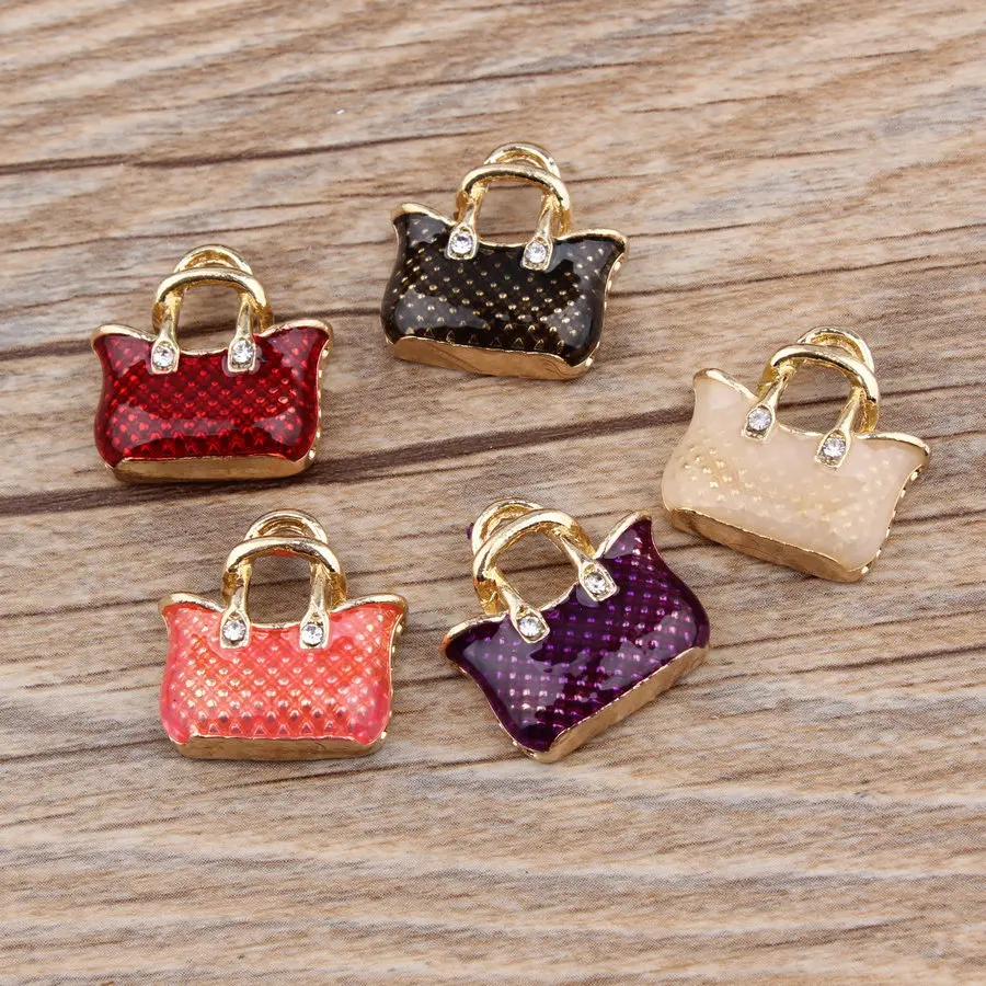 Vintage Fashion Wholesale - 10ชิ้น DIY โลหะเคลือบวินเทจกระเป๋าถือเสน่ห์ของผู้หญิงกระเป๋าเครื่องประดับจี้ลูกปัดสำหรับสร้อยข้อมือต่างหูเครื่องประดับทำเครื่องประดับขายส่ง