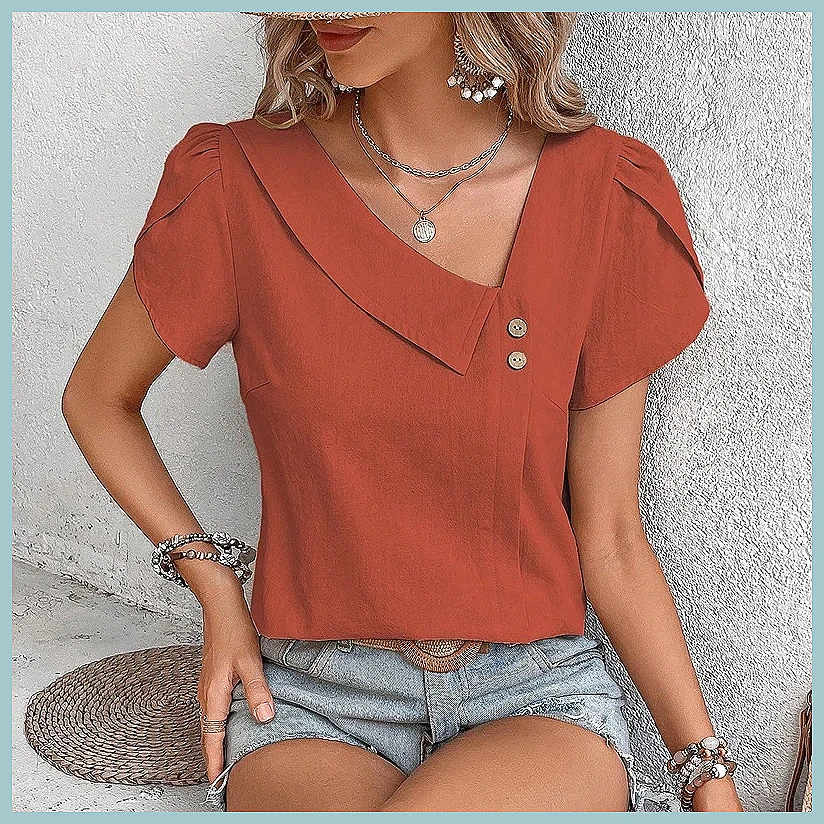 Usa Vintage Fashion - เสื้อเบลาส์สีพื้นสไตล์วินเทจสำหรับผู้หญิง ประจำฤดูร้อนปี 2024 เสื้อทรงเข้ารูปลำลองสวยหรู แฟชั่นเสื้อเชิ้ตสำหรับวัยรุ่น