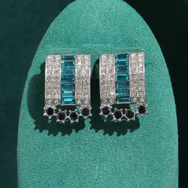Vintage Fashion Jewelry Brands - ต่างหูคริสตัลสีน้ำเงินวินเทจทรงเรขาคณิตสำหรับผู้หญิง สีทองโบราณ เครื่องประดับอาร์ตเดโคสุดหรู แบรนด์หรู ของขวัญสำหรับงานปาร์ตี้