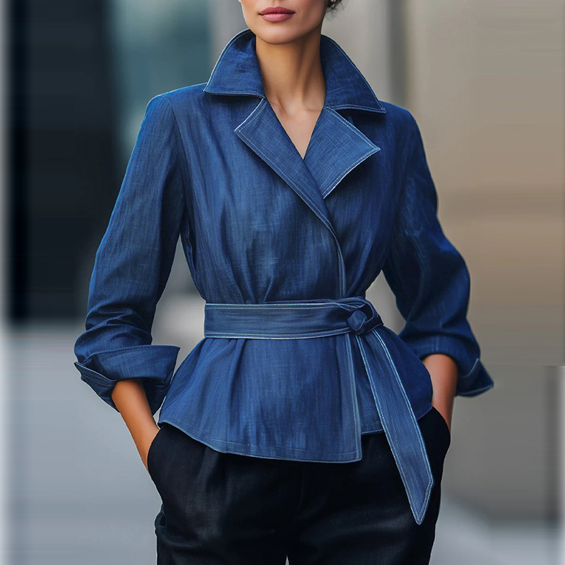 Usa Vintage Fashion - เสื้อแจ็คเก็ตยีนส์แฟชั่นสำหรับผู้หญิง แขนยาว สไตล์วินเทจ สีน้ำเงิน สำหรับฤดูใบไม้ร่วงและฤดูใบไม้ผลิ ปี