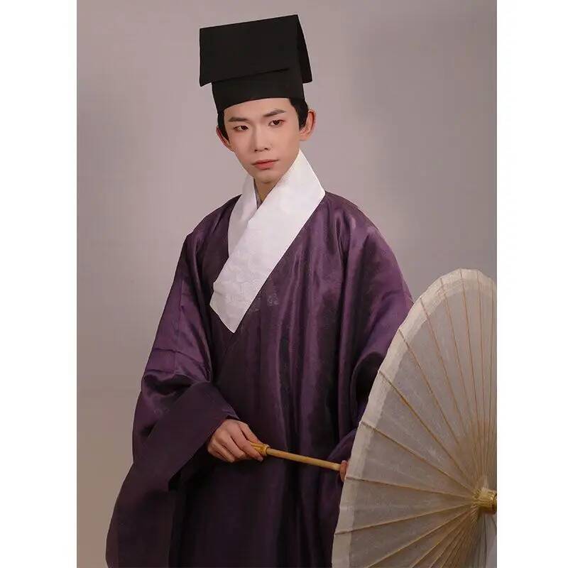 Vintage Fashion Dresses - ชุดฮั่นฝูแบบดั้งเดิม ผ้าโปร่งลายดอกไม้สีเข้ม แขนยาว สไตล์ราชวงศ์หมิง ชุดเต๋า ชุดฮั่นฝูจีนสำหรับผู้ชาย