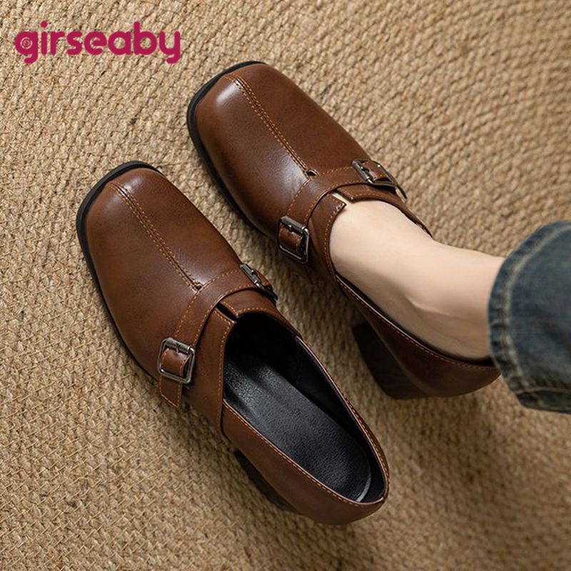 Vintage Fashion Plus Size - Girseaby Vintage ผู้หญิงปั๊มสแควร์ Toe รองเท้าส้นสูง Slip