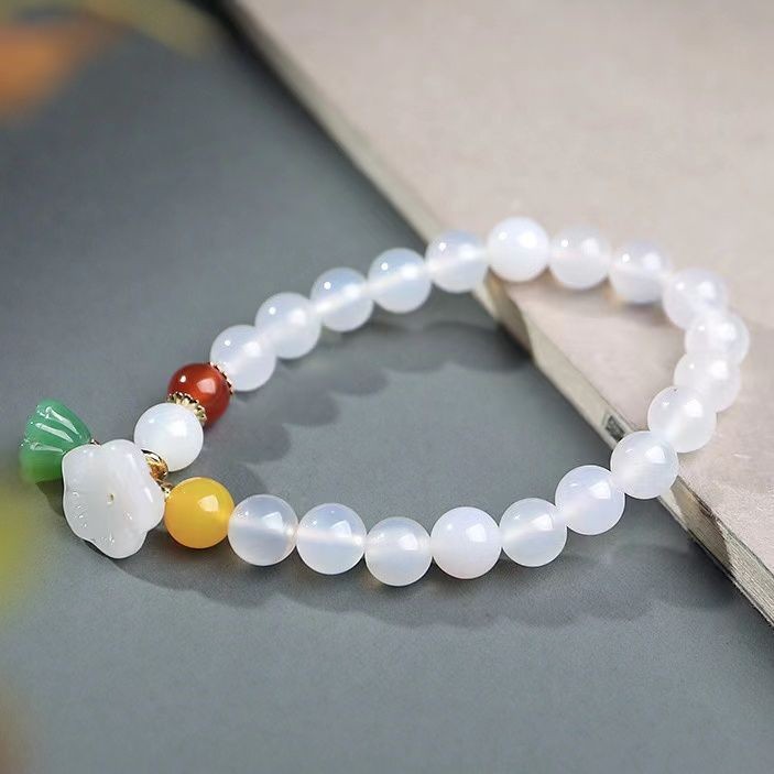 สร้อยข้อมืออาเกตสีขาวพร้อมจี้ร - Vintage Fashion Tiktok บทวิจารณ์และราคา