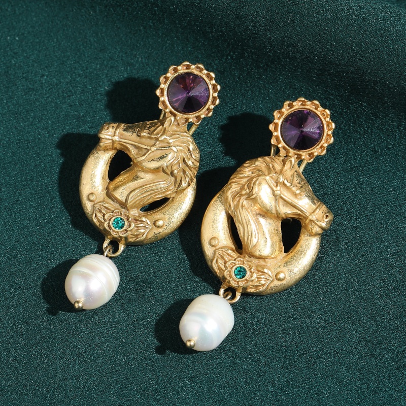 วินเทจสีม่วงคริสตัลหัวม้าต่างห - Vintage Fashion Jewelry Brands บทวิจารณ์และราคา