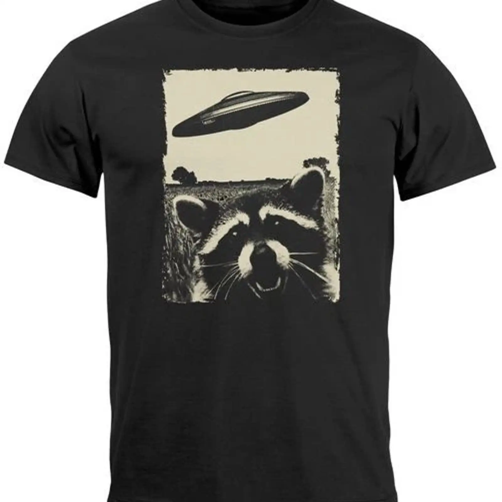 เสื้อยืดผู้ชายลายพิมพ์ UFO หมี - Vintage Fashion Herren บทวิจารณ์และราคา