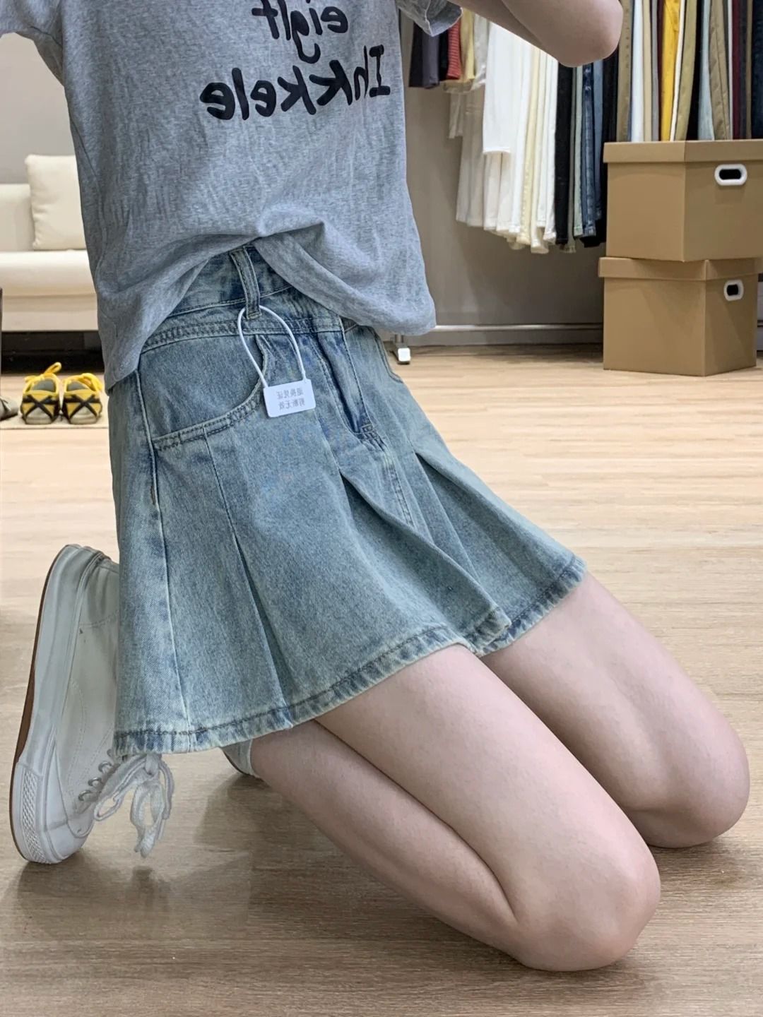 กระโปรงยีนส์เอวสูงทรงเอพลีทสไต - Vintage Fashion Jeans บทวิจารณ์และราคา