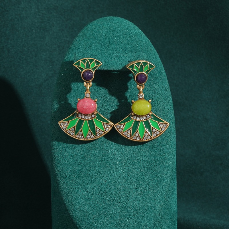 ต่างหูทรงหยดน้ำเคลือบสีเขียวสไ - Vintage Fashion Jewelry Brands บทวิจารณ์และราคา