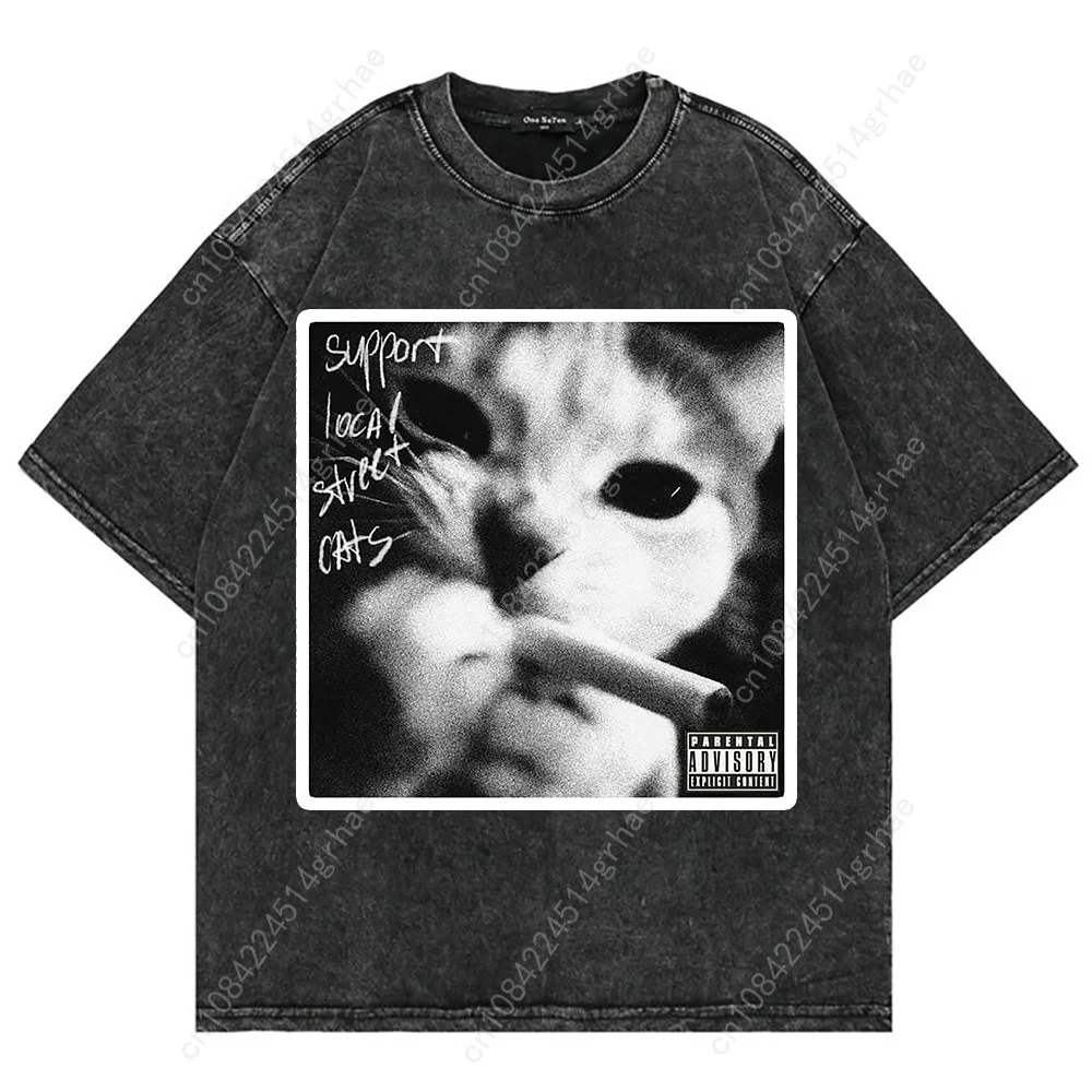 เสื้อยืดลายแมวตลกสไตล์วินเทจ Y - Vintage Fashion Y2K บทวิจารณ์และราคา