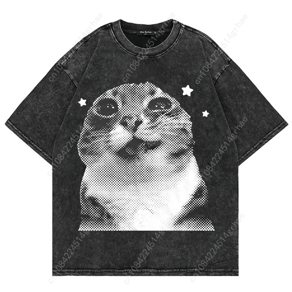 เสื้อยืดลายแมวตลกสไตล์วินเทจ Y - Vintage Fashion Y2K บทวิจารณ์และราคา
