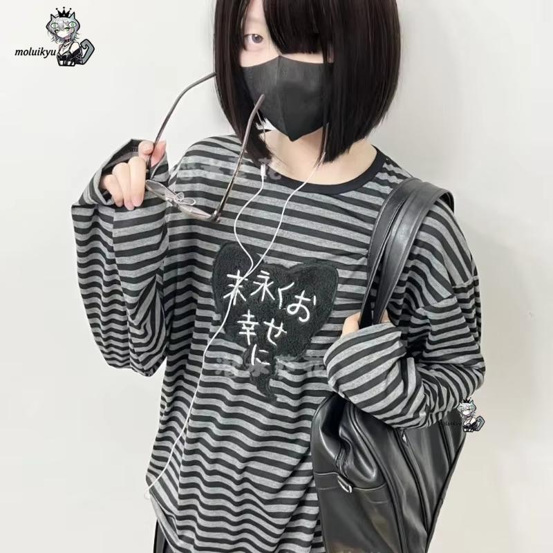 เสื้อยืดแขนยาวคอกลมสไตล์อเมริก - Vintage Fashion Y2K บทวิจารณ์และราคา
