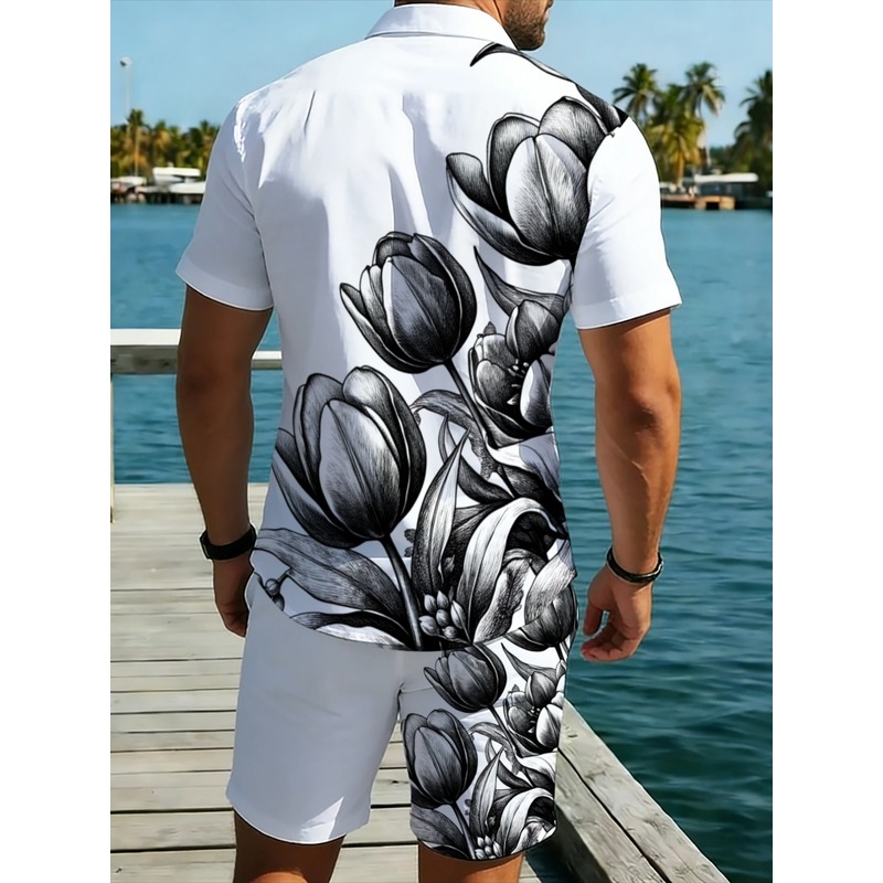 ชุดเสื้อเชิ้ตและกางเกงขาสั้นลา - Printed Floral Shirt บทวิจารณ์และราคา
