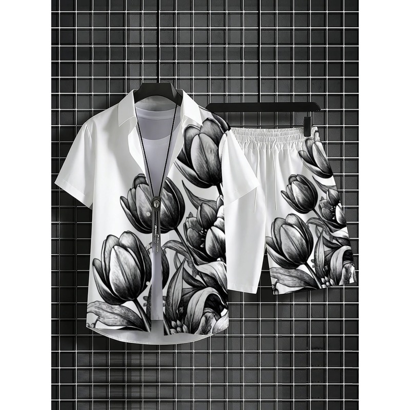 ชุดเสื้อเชิ้ตและกางเกงขาสั้นลา - Printed Floral Shirt บทวิจารณ์และราคา