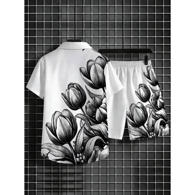 ชุดเสื้อเชิ้ตและกางเกงขาสั้นลา - Printed Floral Shirt บทวิจารณ์และราคา