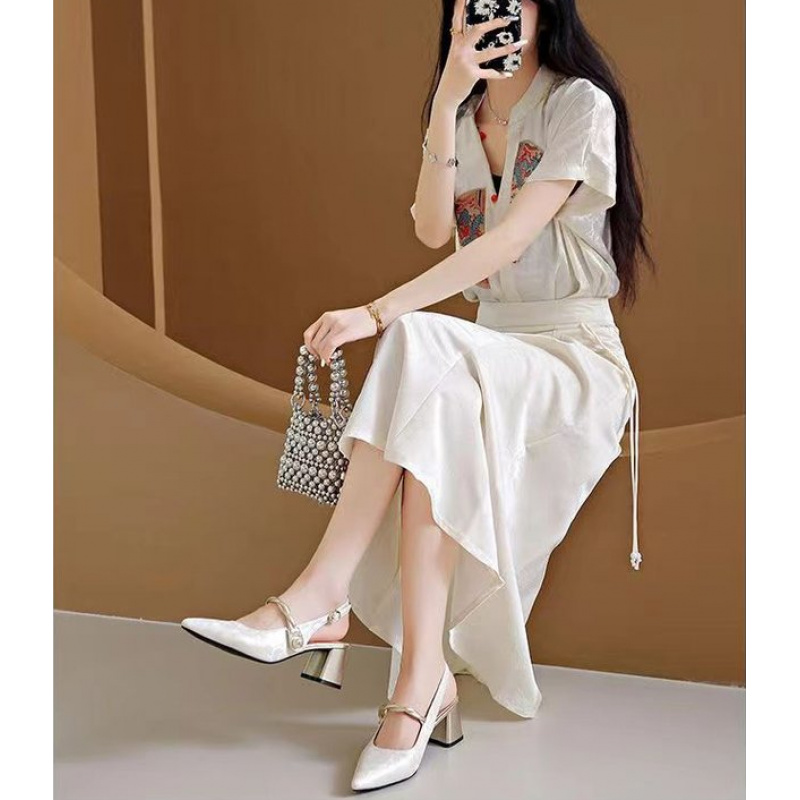 รองเท้าส้นตึกแบบสวมเปิดส้น ปลา - Vintage Fashion Dresses บทวิจารณ์และราคา