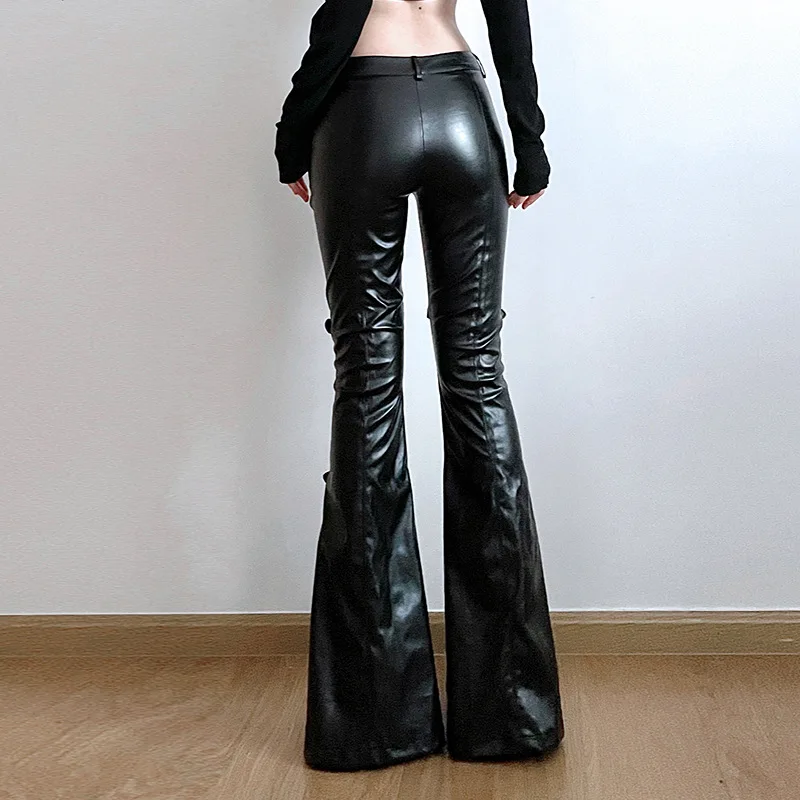 กางเกงทรงบานหนัง PU สำหรับผู้ห - Vintage Fashion Y2K บทวิจารณ์และราคา