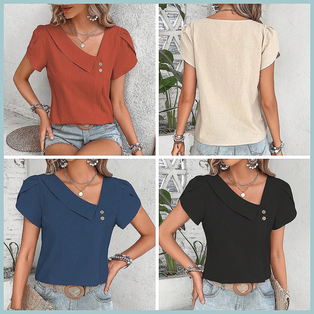 เสื้อเบลาส์สีพื้นสไตล์วินเทจสำ - Usa Vintage Fashion บทวิจารณ์และราคา
