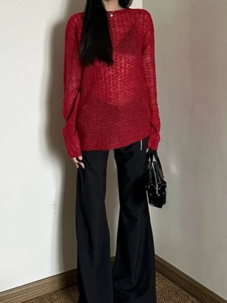 Y2K เสื้อยืดผู้หญิงถักแบบซีทรู - Vintage Fashion Y2K บทวิจารณ์และราคา